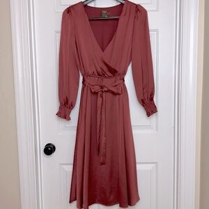NWOT Taylor Faux Wrap V-Neck Belted Dress Size 10 Salmon Color